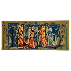 French Vintage Petit Point Colourful Wall Tapestry or Embroidery, circa 1950s