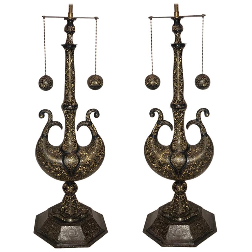 Pair of Etched Bronze Table Lamps