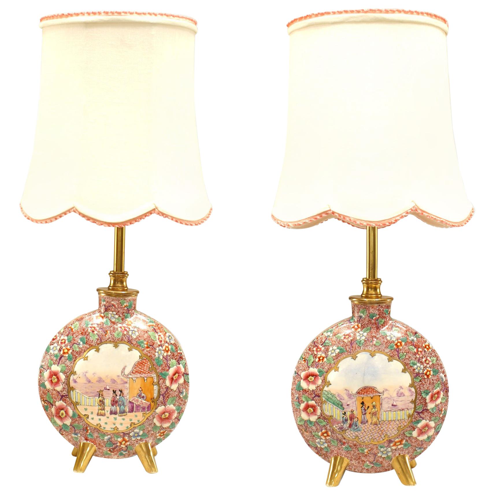 Paar englische viktorianische Porzellan-Tischlampen