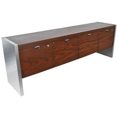 Vintage Roger Sprunger for Dunbar 6.5 ft Rosewood Chrome Credenza