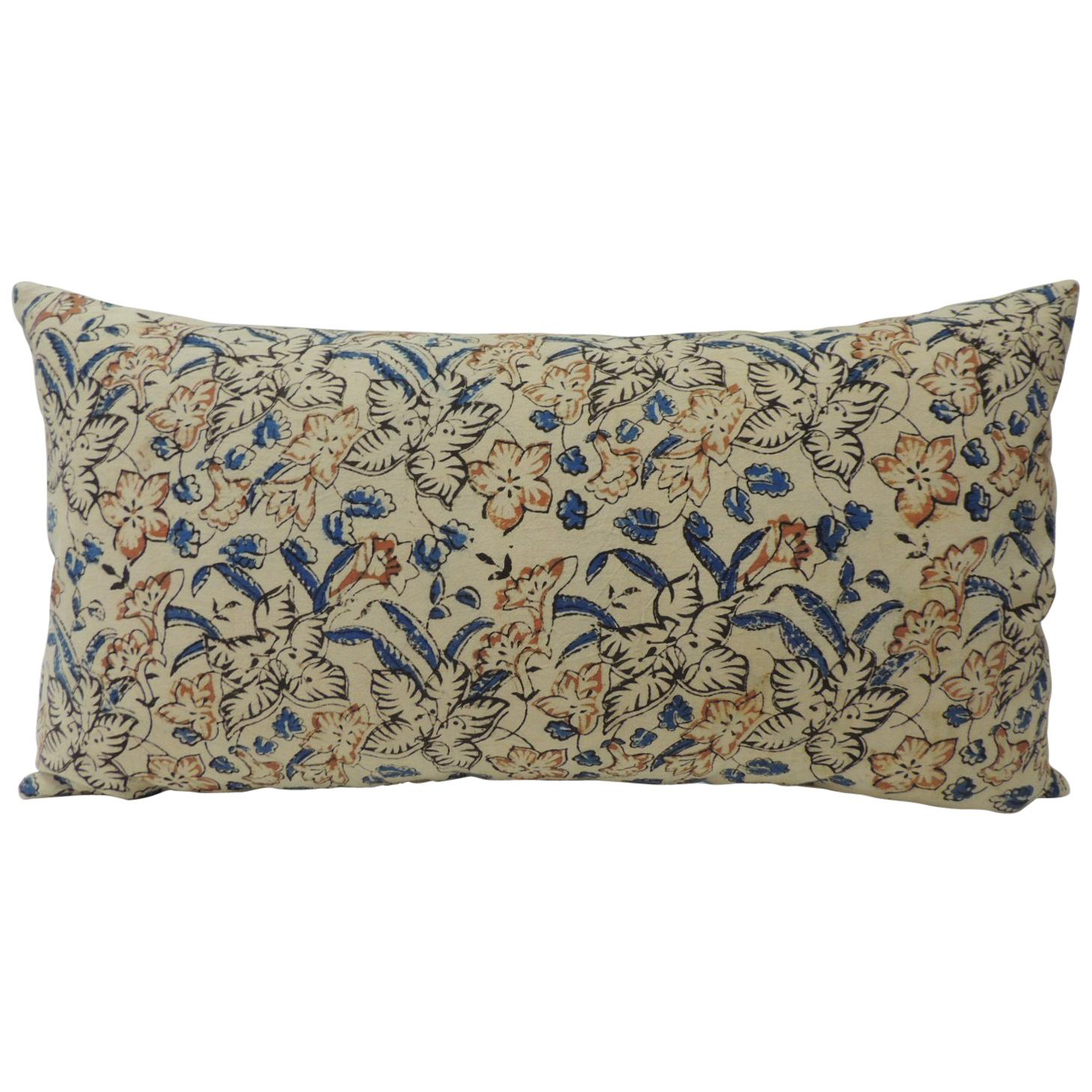 Vintage Indian Hand-Blocked Artisanal Textile Decorative Long Bolster Pillow
