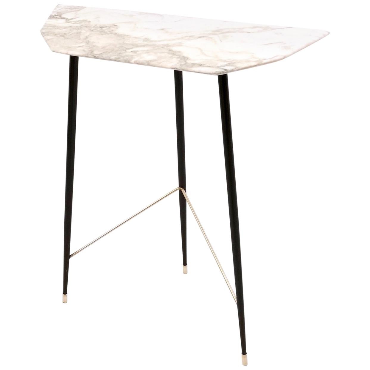 Console Table with a Demilune Carrara Marble Top, Italy, 1950s