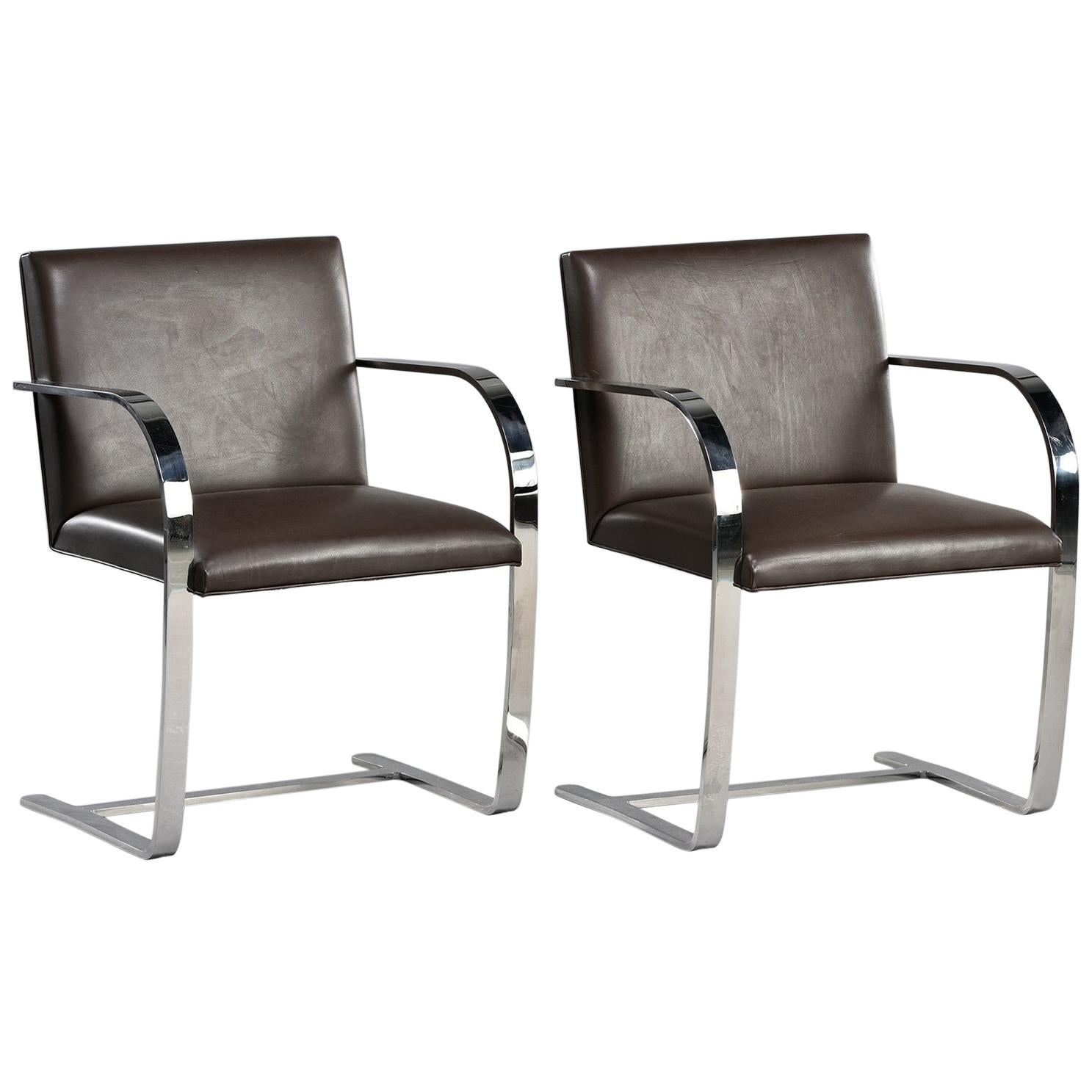 Pair of Knoll Bruno Flat Bar Chairs with Leather Upholstery