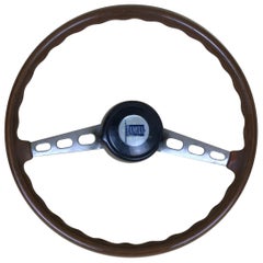 1960s Vintage Wooden and Metal Lancia Steering Wheel Made in Italy