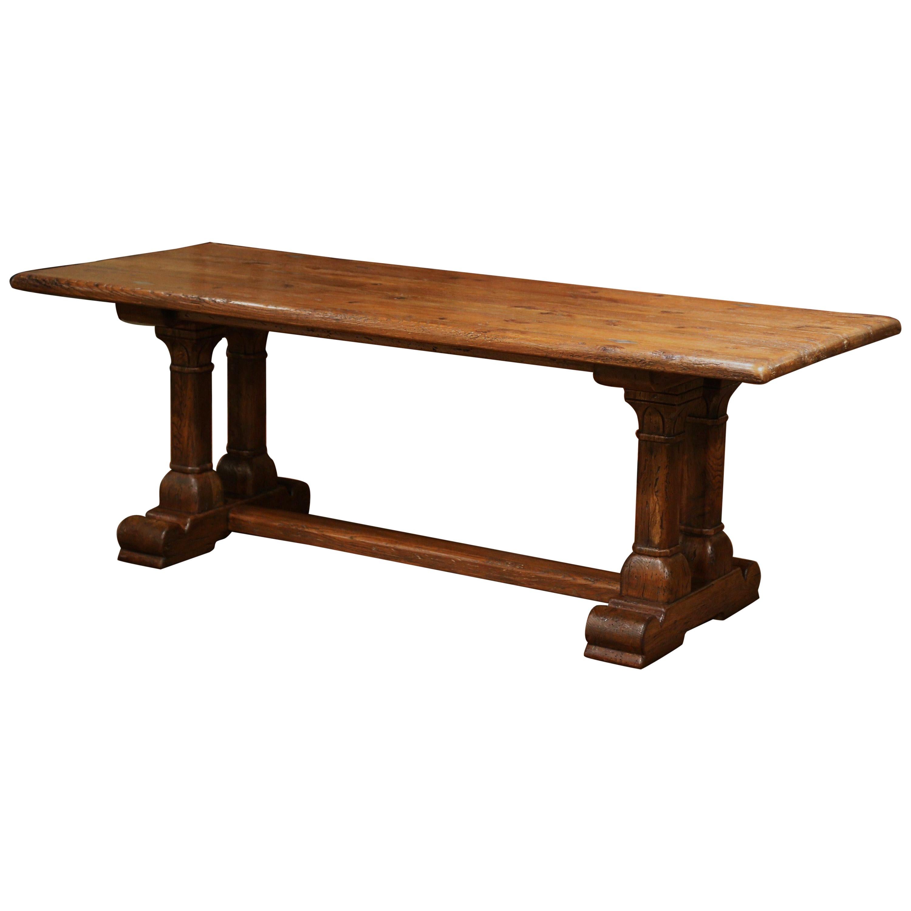 Mid-20th Century French Louis XIII Carved Oak Double-Leg Pedestal Farm Table 