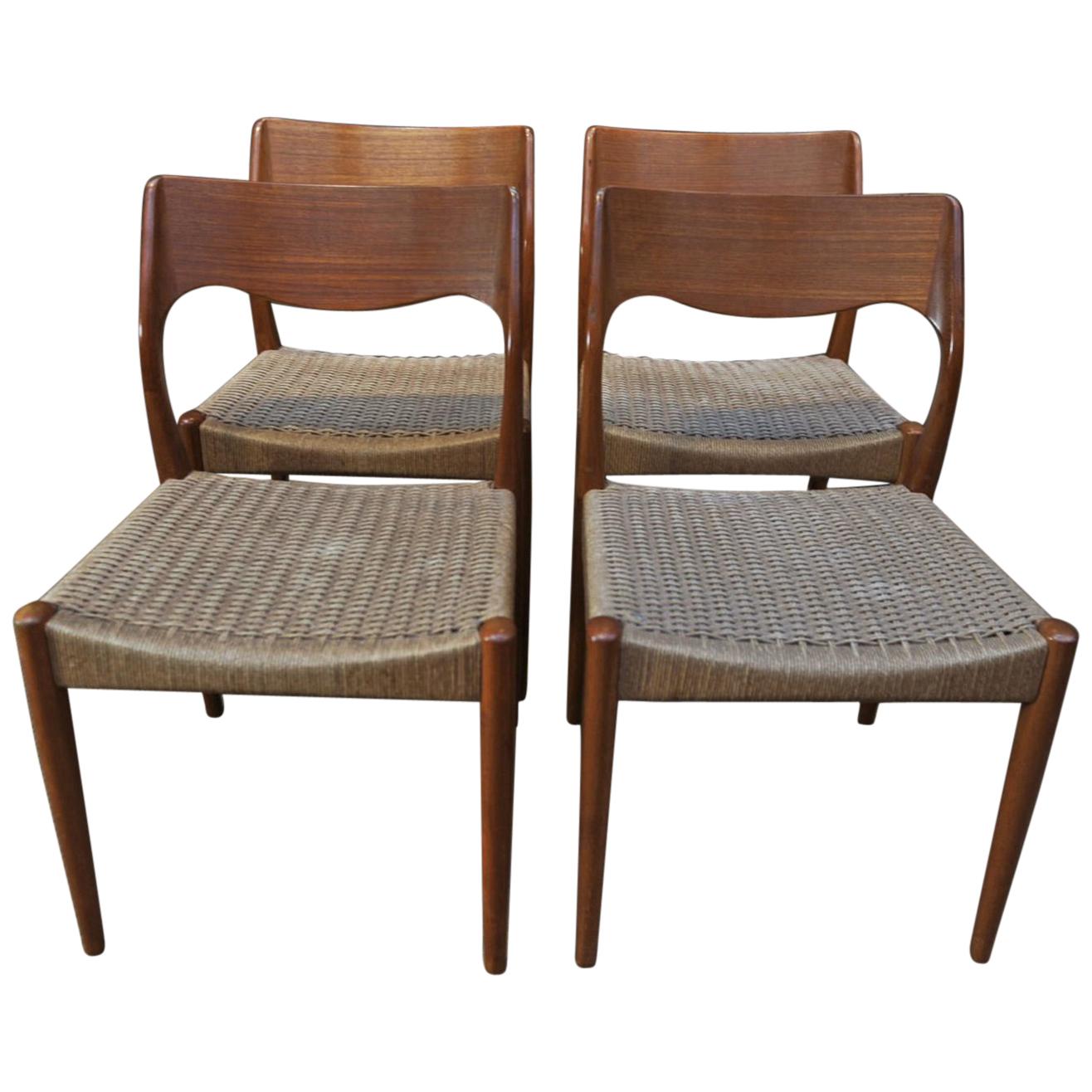 Set of 4 Chairs Model 71  by Niels Otto Moller Denmark 1950 Model 71