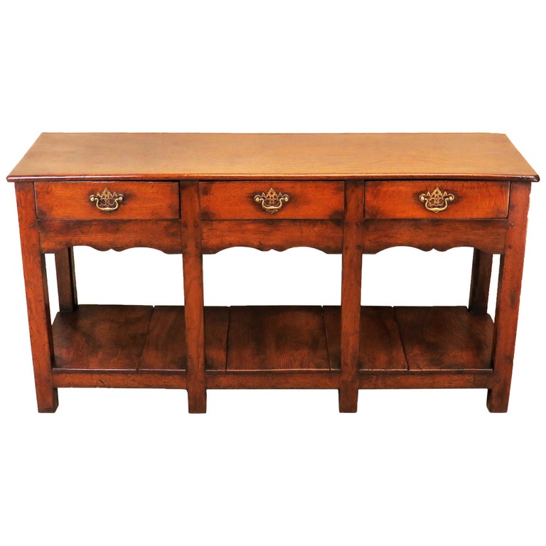 Oak 18th Century English Antique Dresser Base Sideboard For Sale