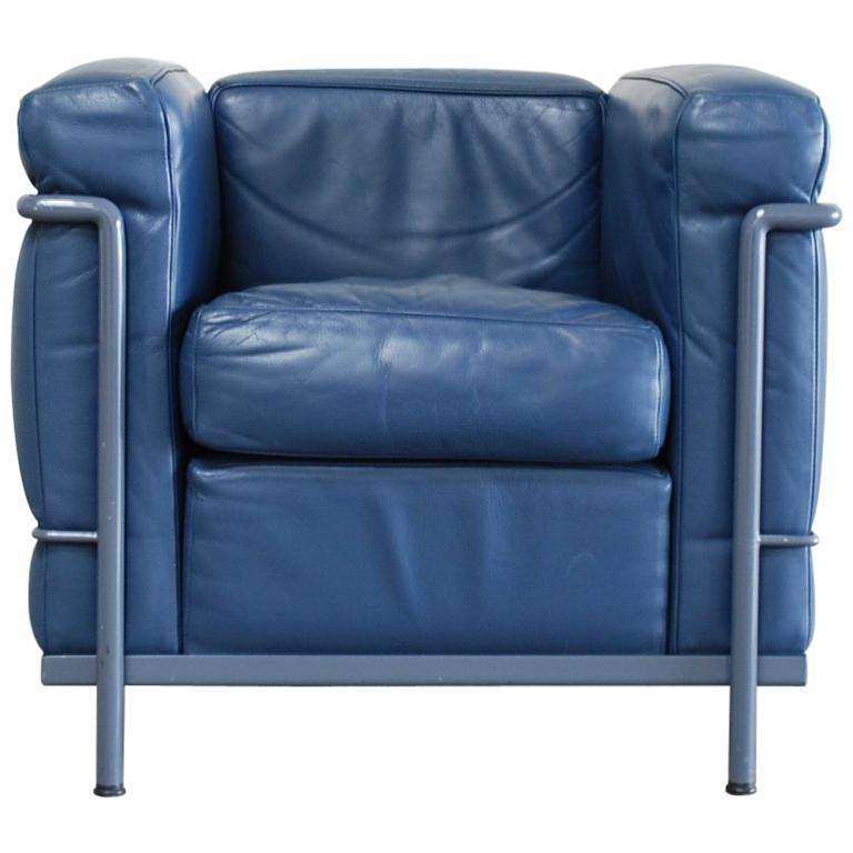 Le Corbusier Lc2 Leather Armchair By, Blue Leather Arm Chair