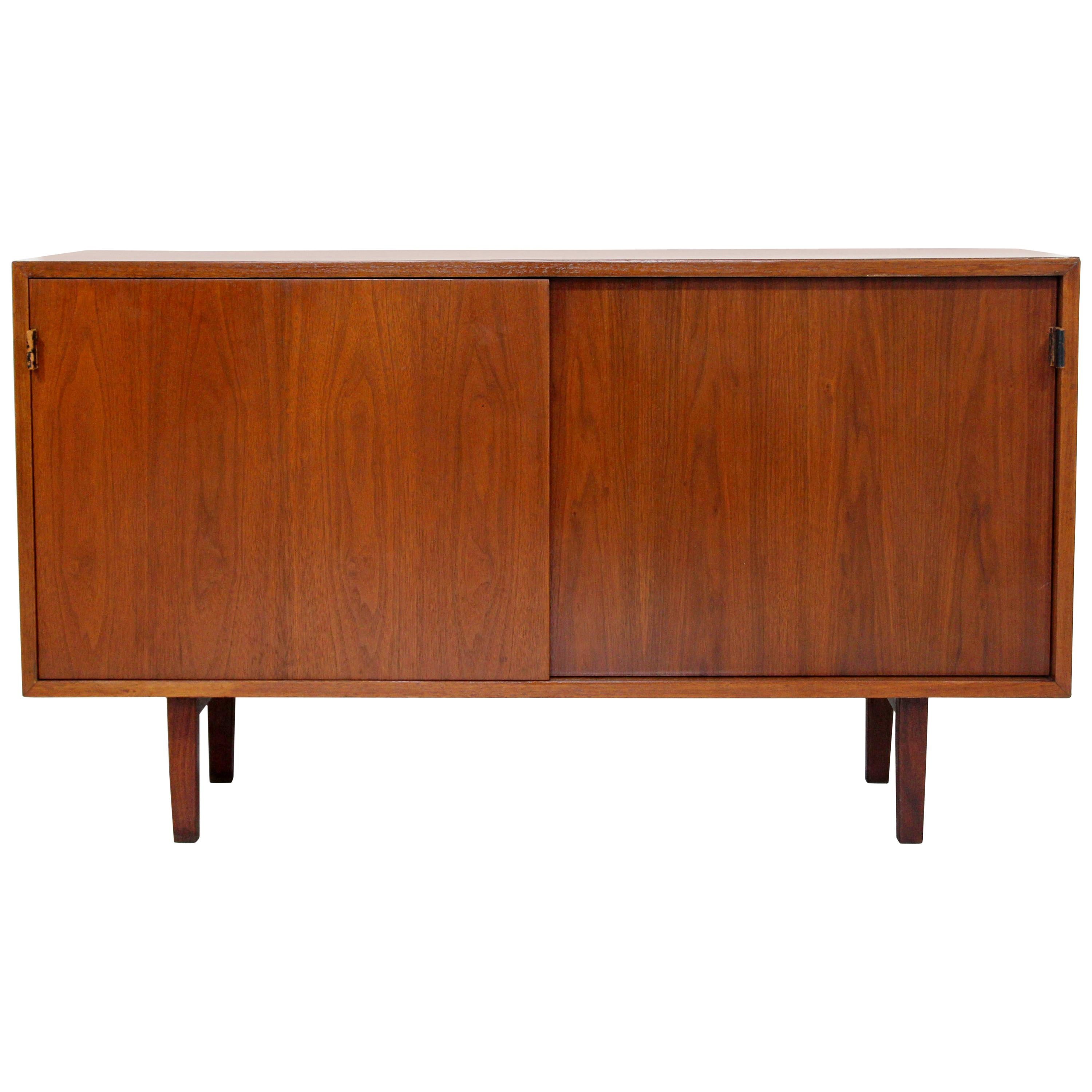 Mid-Century Modern Early Florence Knoll Walnut Credenza Leather Pulls, 1960s