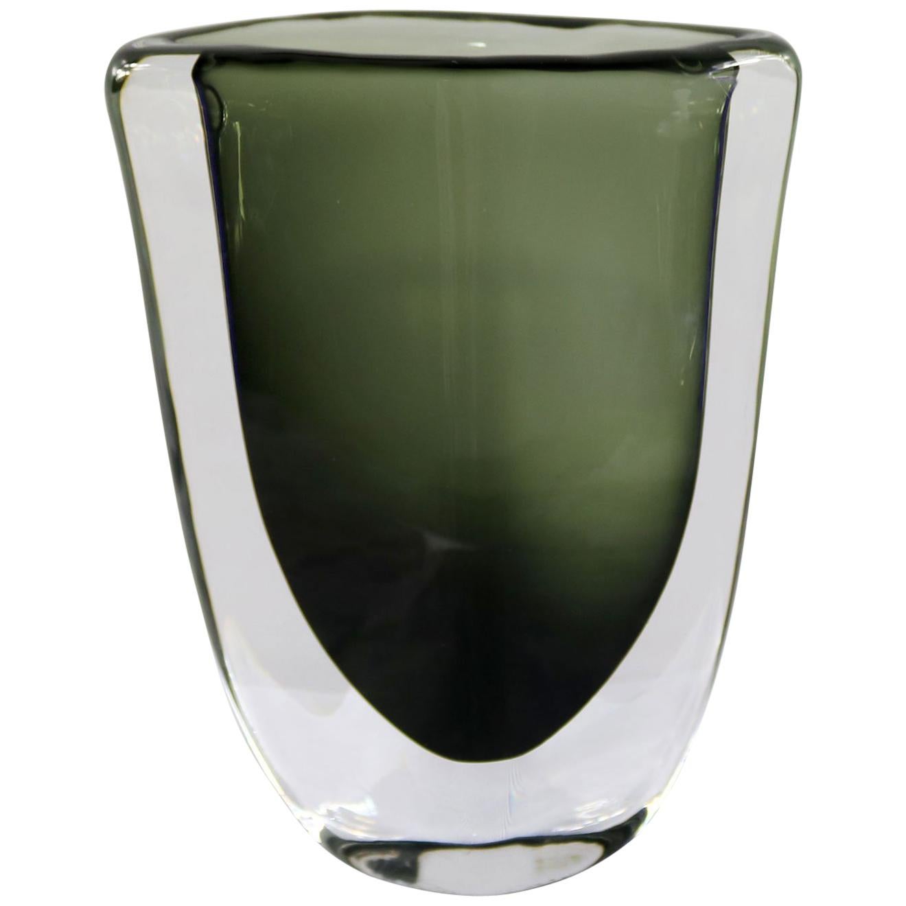 Orrefors Sommerso Vase by Nils Landberg Dusk Series Signed Smoke Gray Green