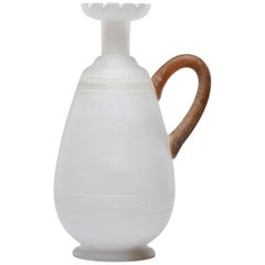 Tall Alabaster Ewer with Contrasting Handle and Fluted Rim