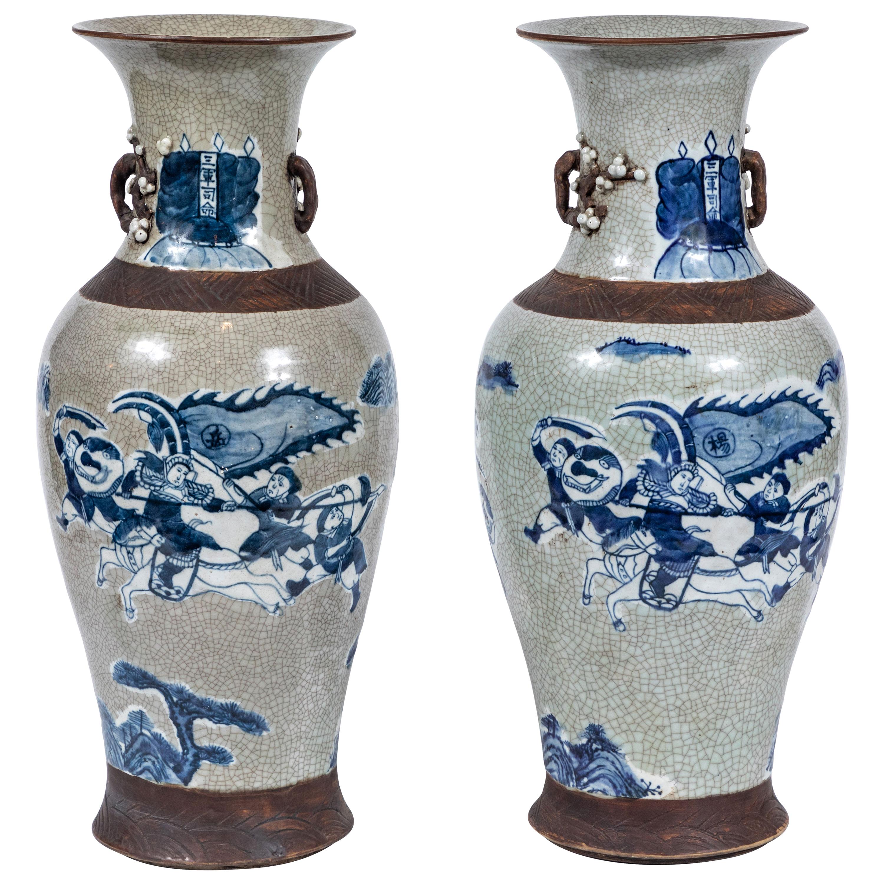 Unusual, Chinese, Gray-and-Blue Urns For Sale
