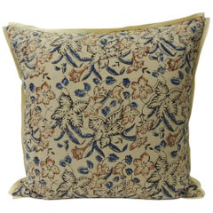Vintage Indian Hand-Blocked Artisanal Textile Decorative Square Pillow