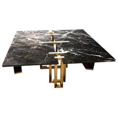 'Stitch' Black YSL Marble and Brass Modern Coffee Table