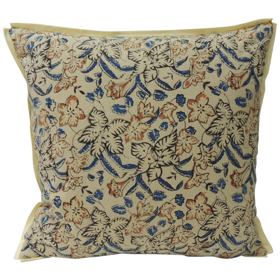 Vintage Indian Hand-Blocked Artisanal Textile Decorative Square Pillow