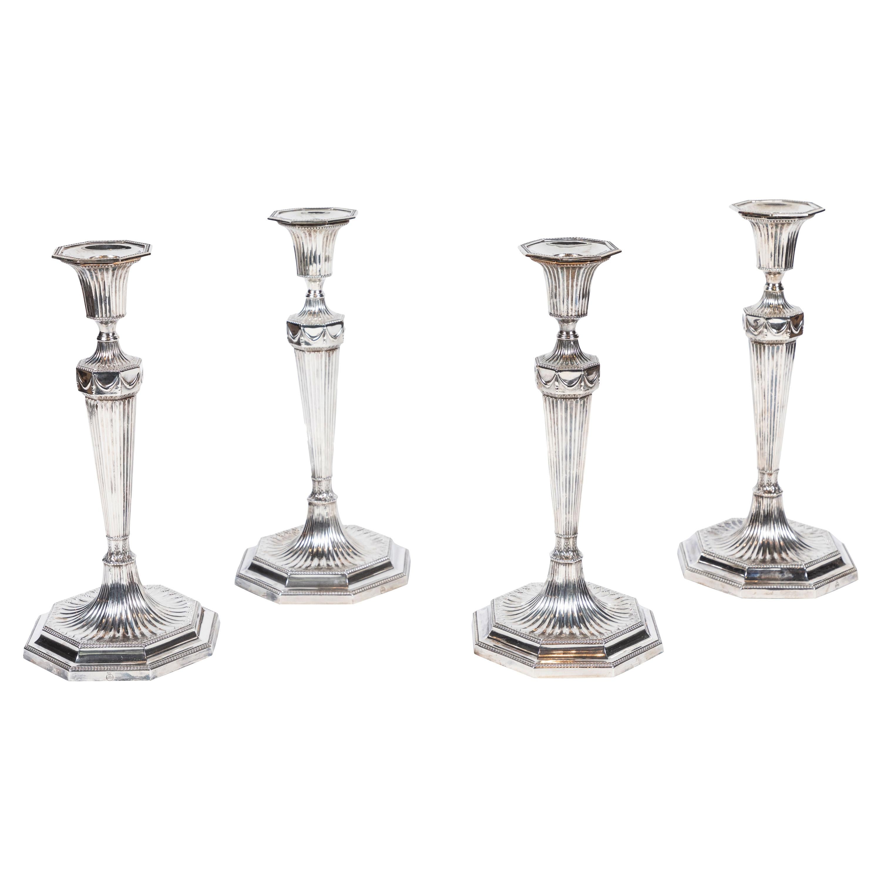 Pair of 19th c. French 4 Branch Silver Plated Candelabra with snuffers at 1stDibs