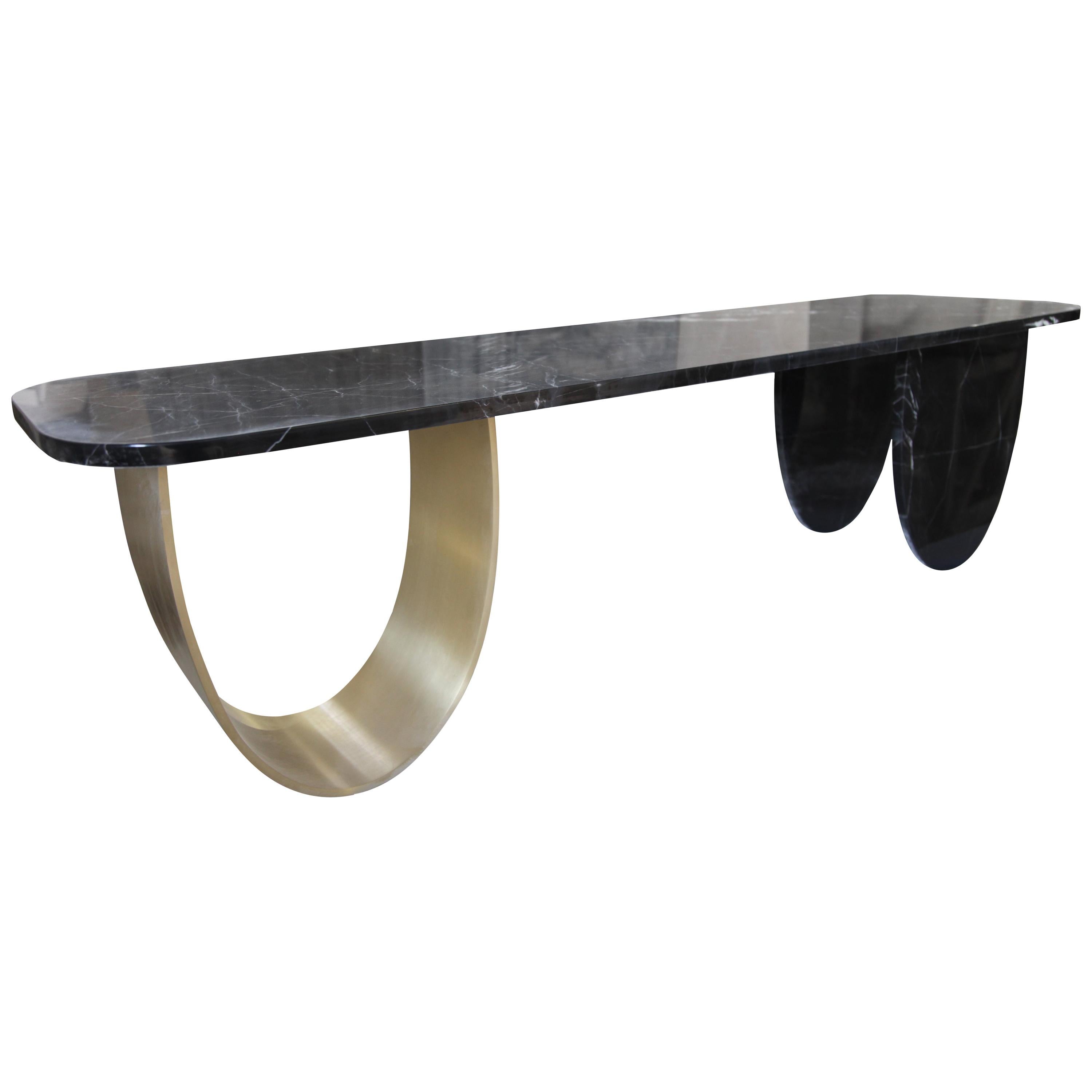 'U-Bench' Black YSL Marble and Brass Seating Bench For Sale