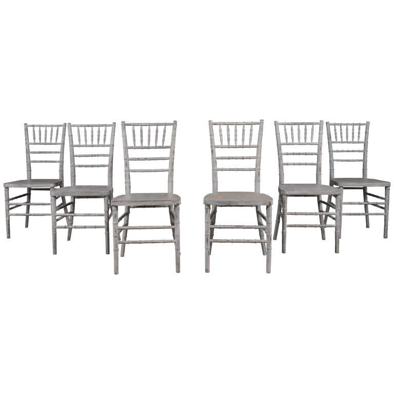 Set of Faux Bamboo Dining Chairs For Sale