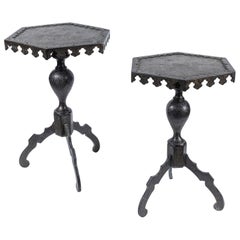 Pair of 19th Century, Solid Bronze, Arabic Side Tables