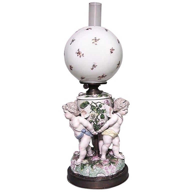 French Victorian Porcelain Oil Lamp For Sale at 1stDibs