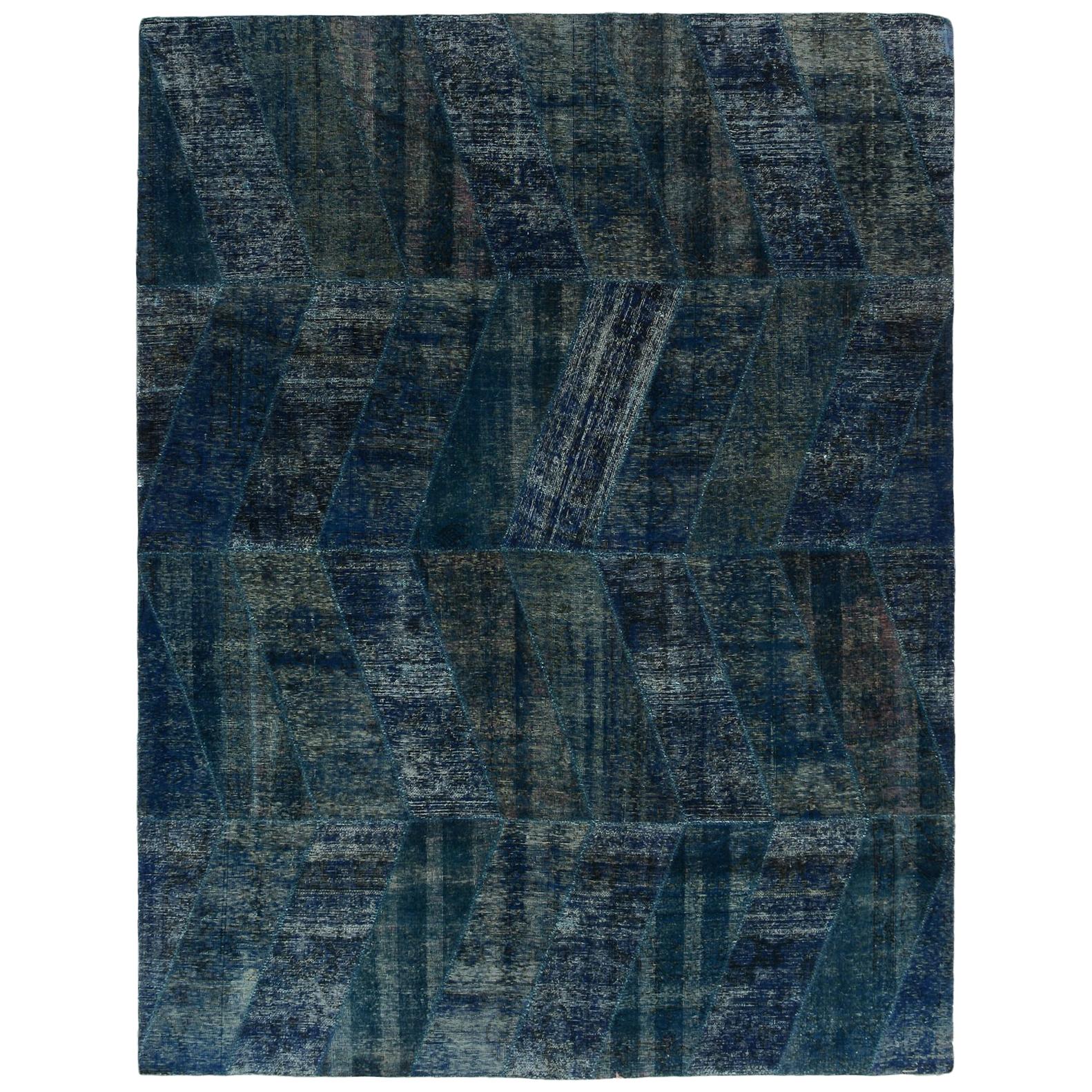 Turquoise Chevron Distressed Rug For Sale