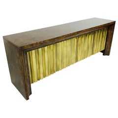 Brass Front Burl Wood Credenza by Mastercraft Brass Front Burl Wood Credenza by Mastercraft