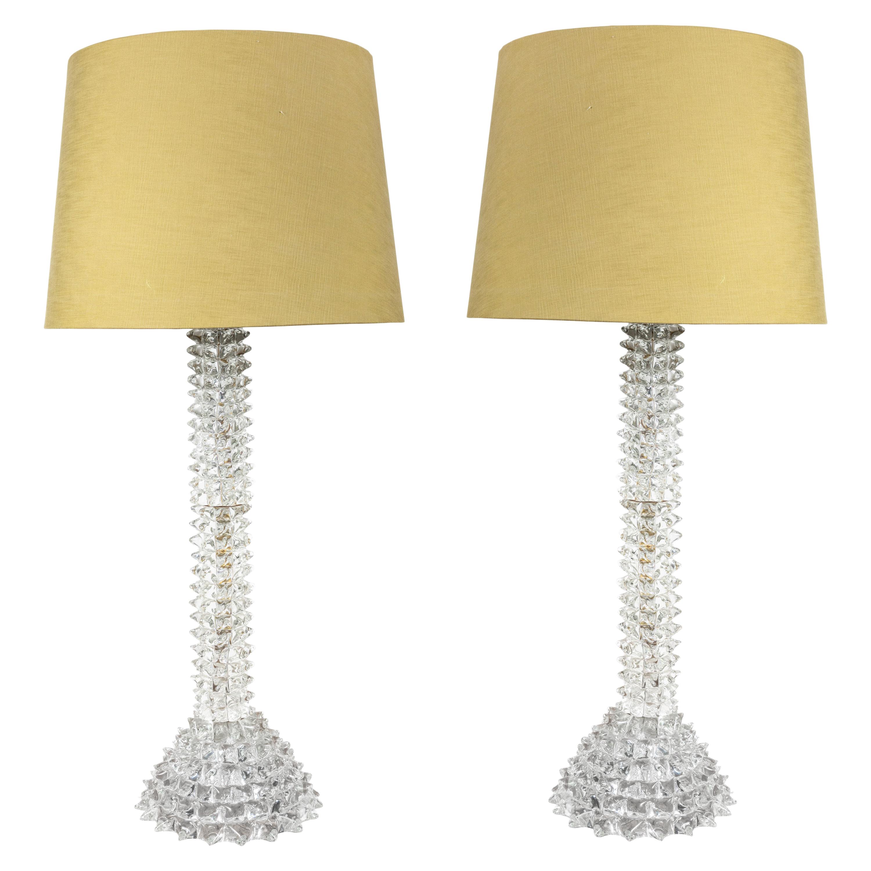 Midcentury, Spiked, Murano Glass Lamps