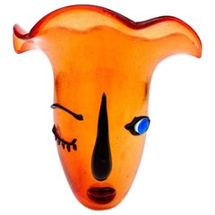 Tribute to Picasso Large Art Glass Flamboyant Fazzoletto Face Vase Maria