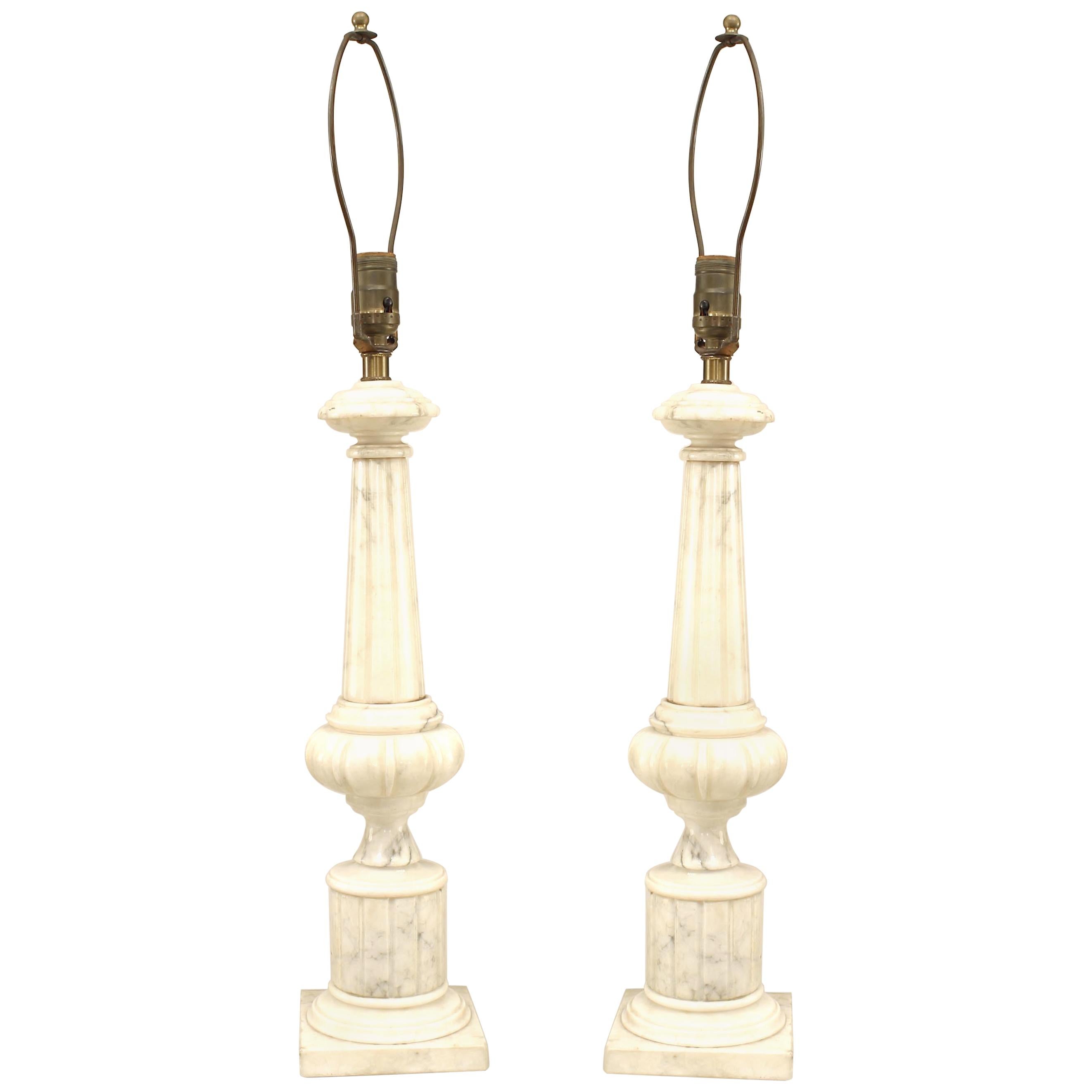 Pair of Italian Neoclassic Style White Alabaster Table Lamps