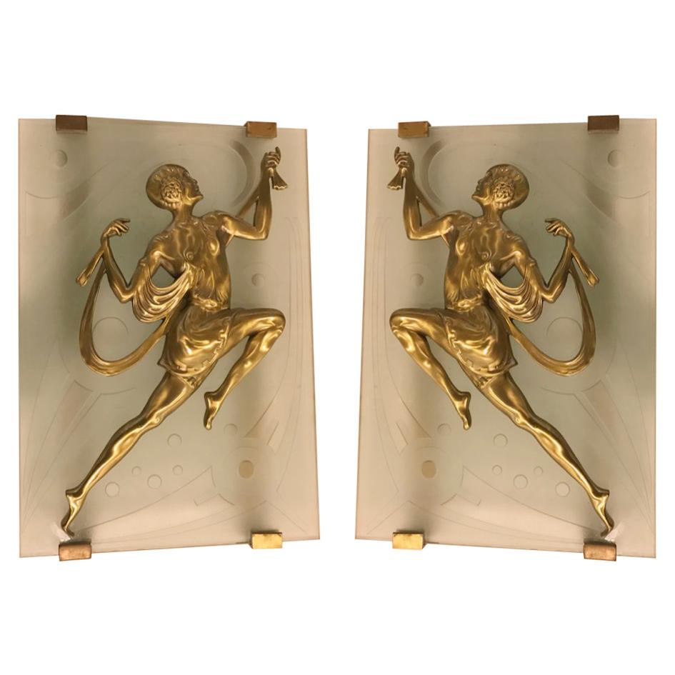 Pair of French Art Deco Style Female Dancer Sconces