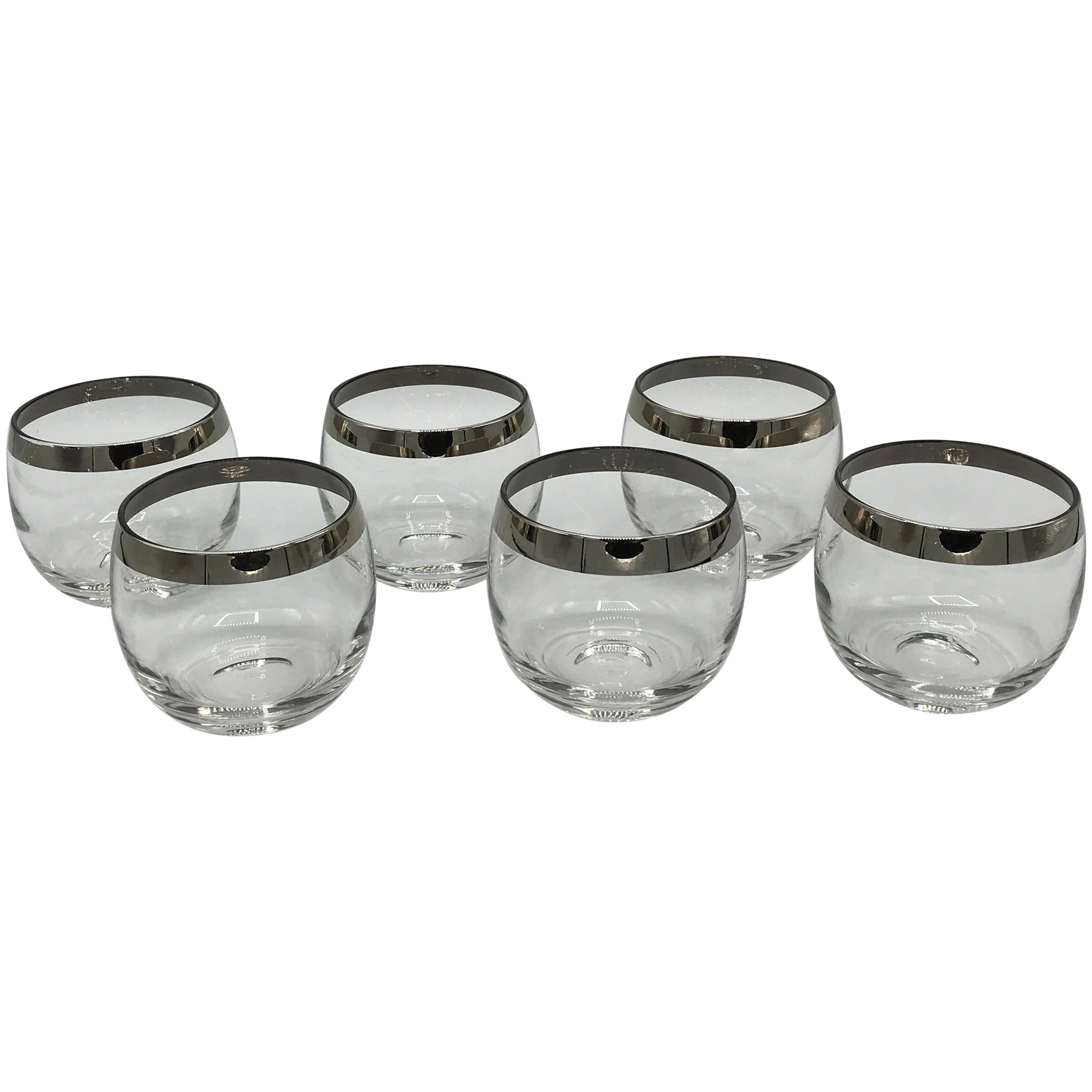 1970s Dorothy Thorpe Silver-Rimmed Cocktail Glasses, Set of Six