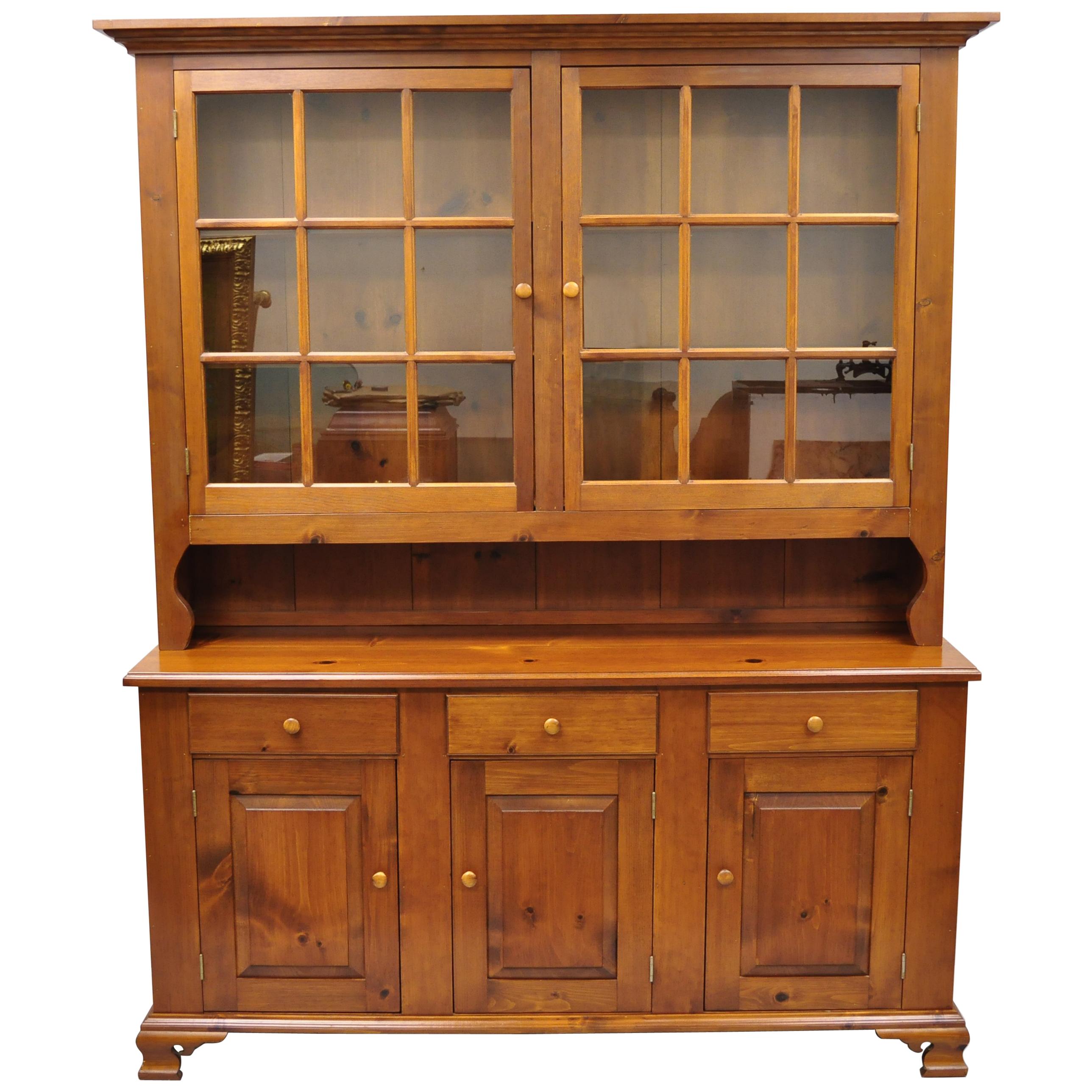 Vintage Tom Seely Pine Wood Step Back Hutch Cupboard China Cabinet