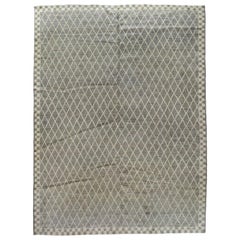 Gray and Silver Diamond and Checkerboard Moroccan Design Rug