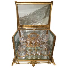 French Bronze and Glass Tantalus Set with Beveled and Cut Glass Panels