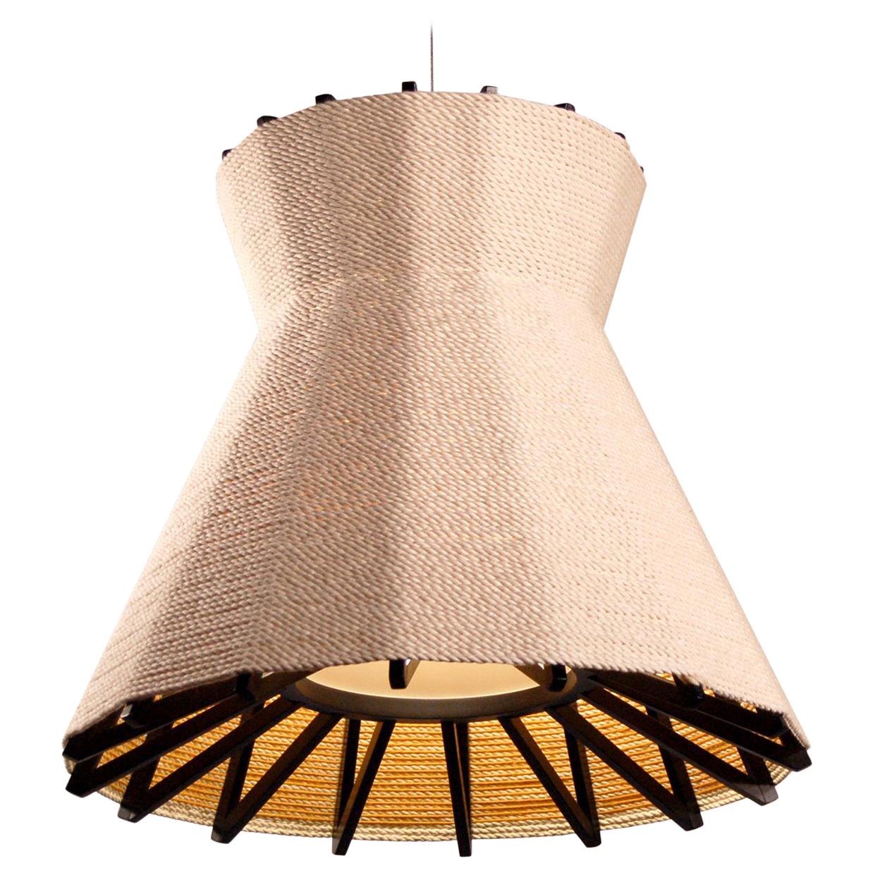 Wrapped Lamp with Blackened Wood Armature and Cotton Shade For Sale