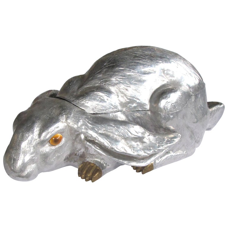 LargeScaled American Polished Aluminum and Brass Rabbit Wine Cooler, Arthur Court For Sale at