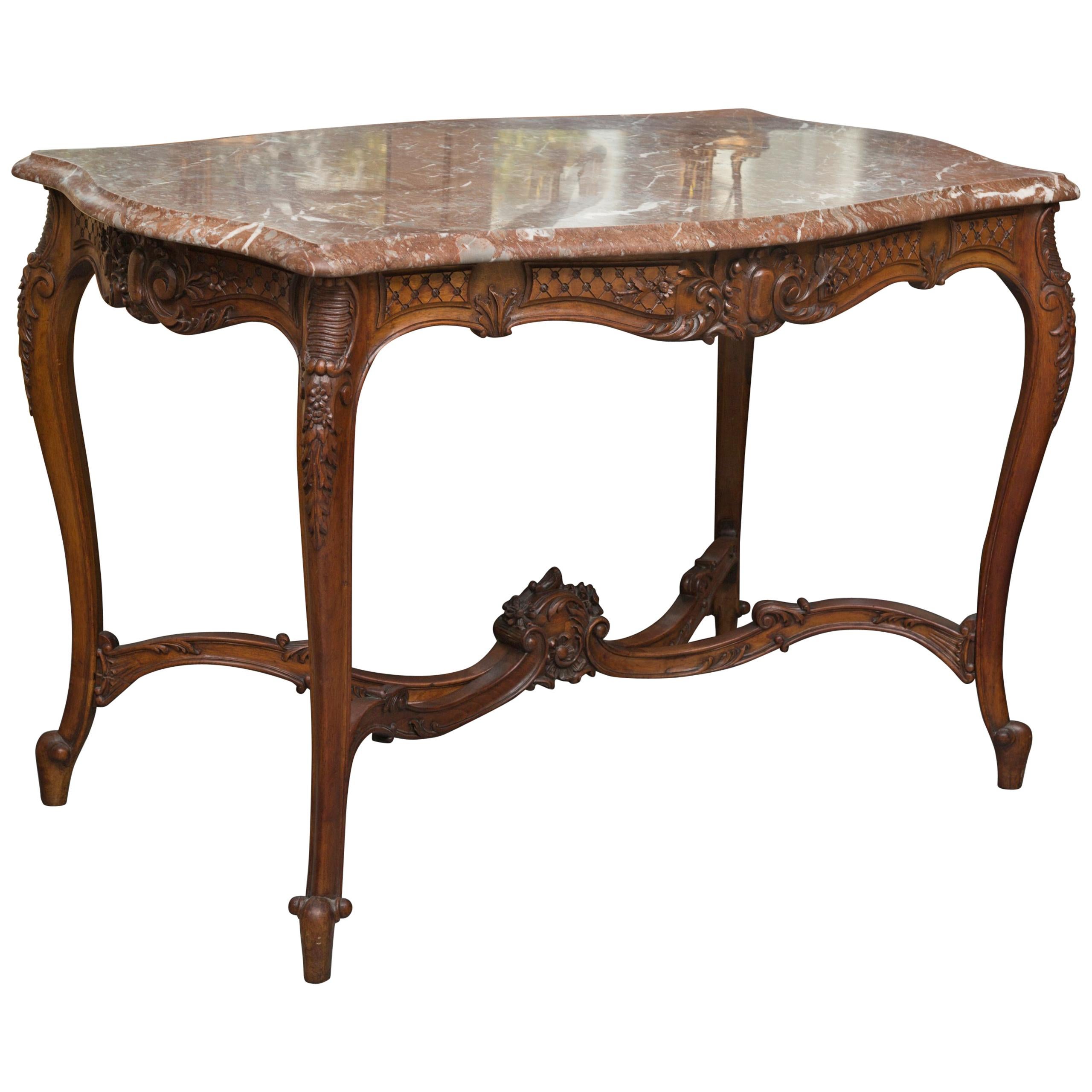 Early 20th Century Louis XV Style Walnut Centre Table with Marble Top