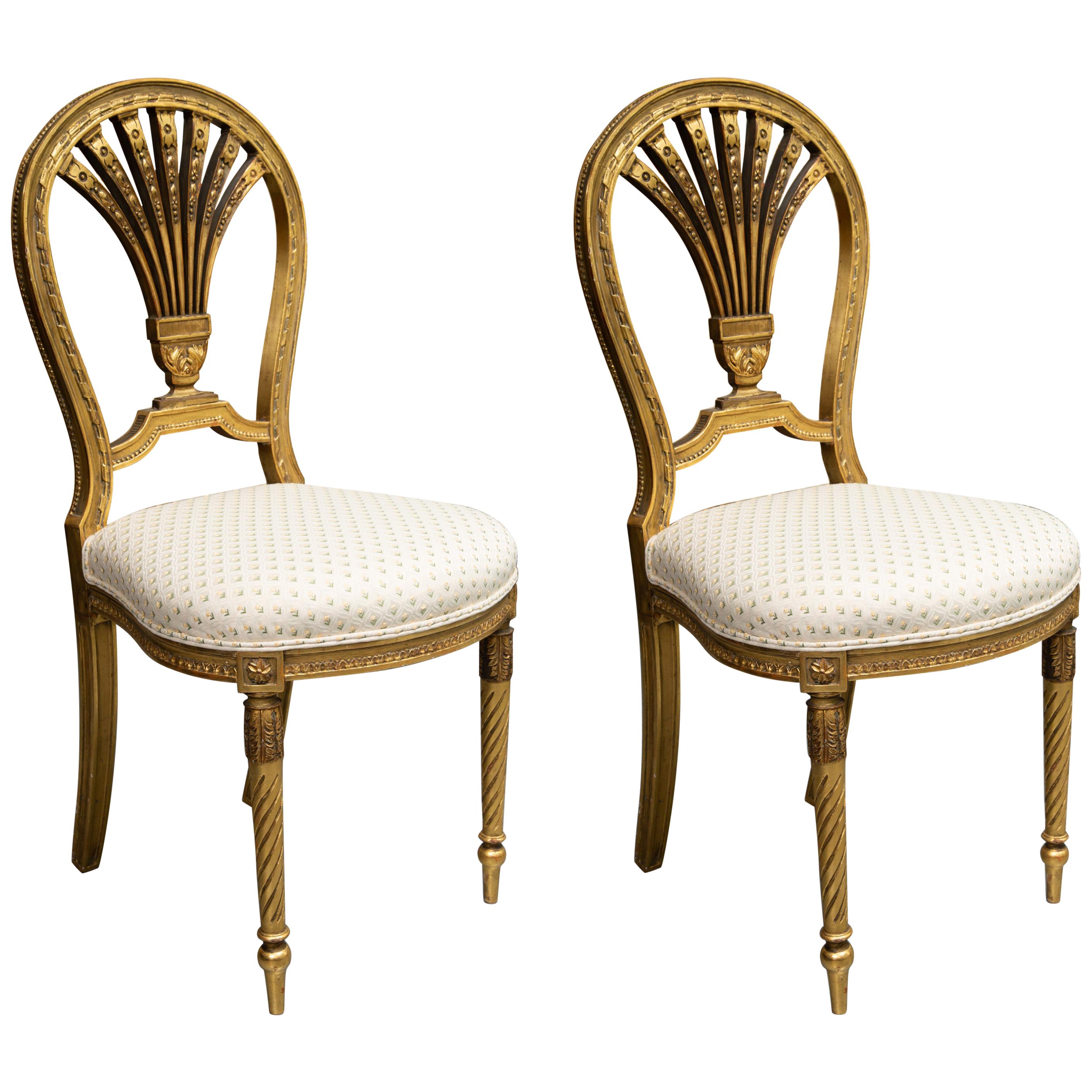 Late 19th Century Pair of Louis XV Style Giltwood Side Chairs