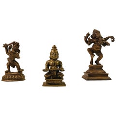 Trio antiker Hindu-Göttinnenfiguren aus Bronze, Maha Durga, Shiva und Ganesh