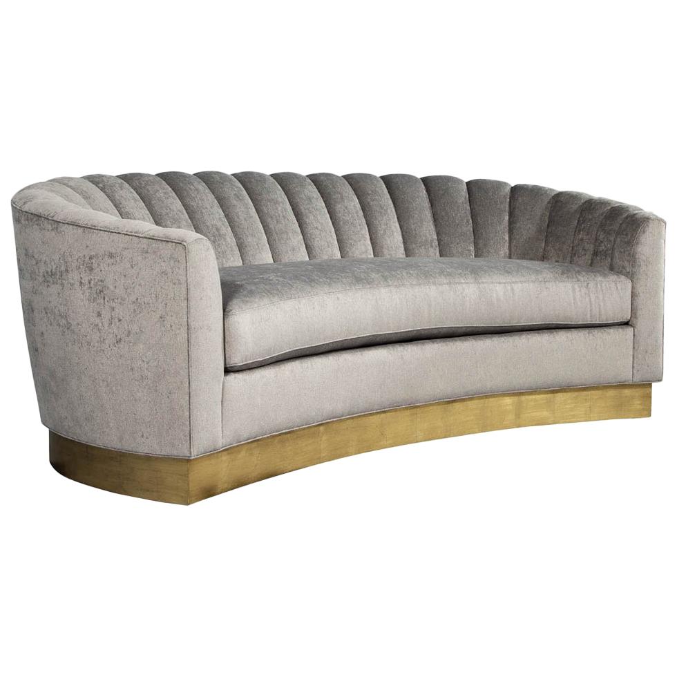 Custom Curved Channel Back Sofa with Gold Leaf Base For Sale