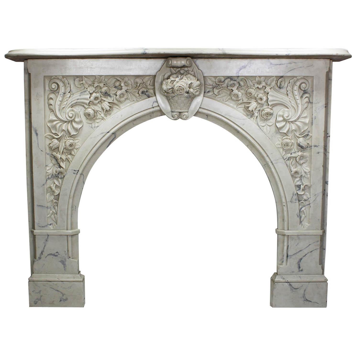 Louis XV Style White and Veined Carrara Cultured Cast-Marble Fireplace Mantel