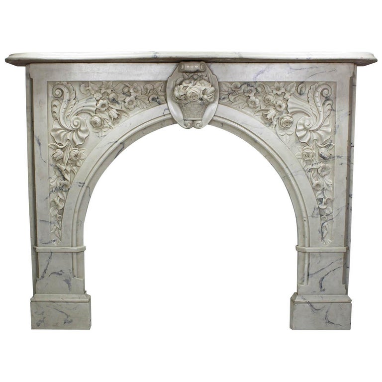 Louis XV Style White and Veined Carrara Cultured Cast-Marble Fireplace Mantel