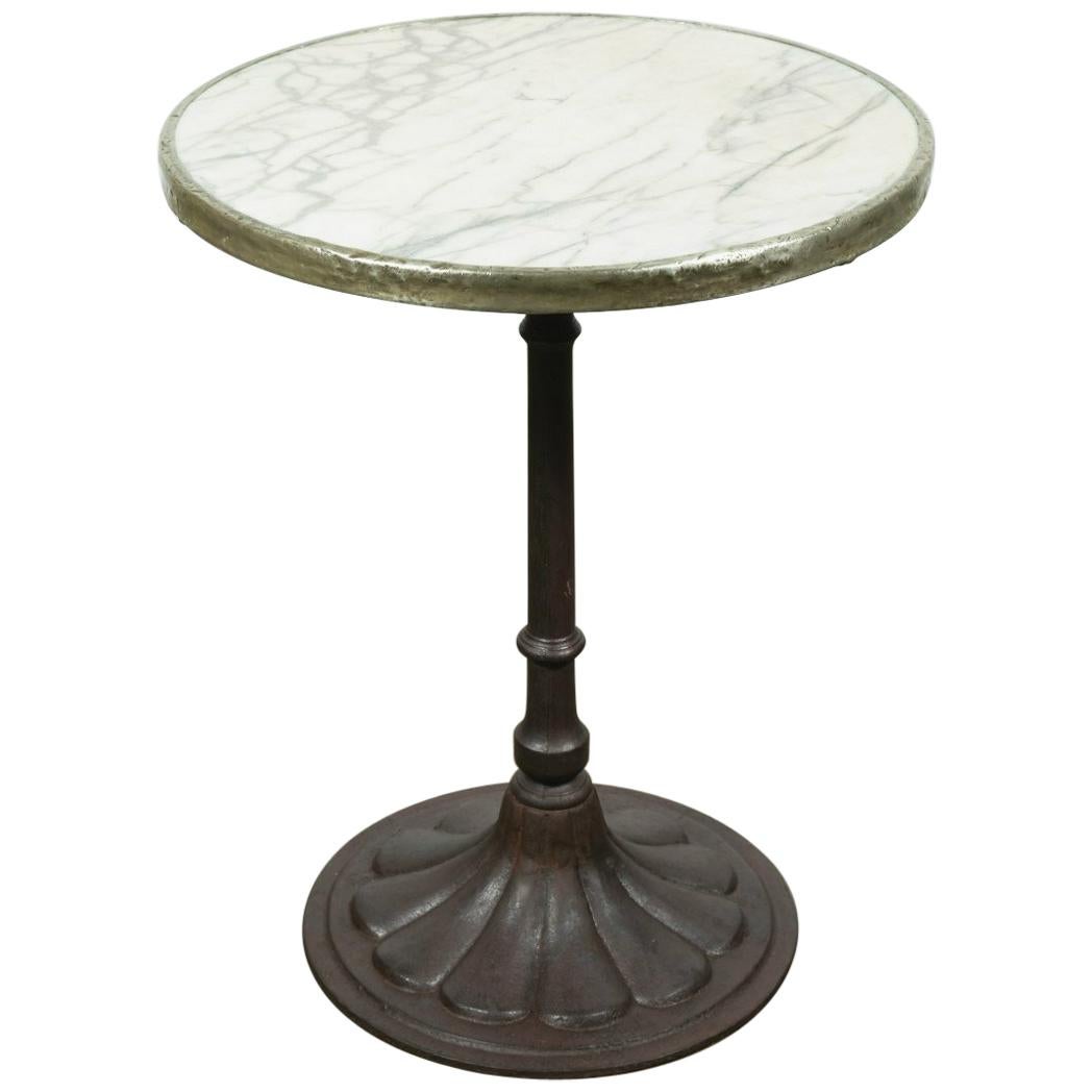 French Art Deco Iron Bistro or Cafe Table with Marble Top