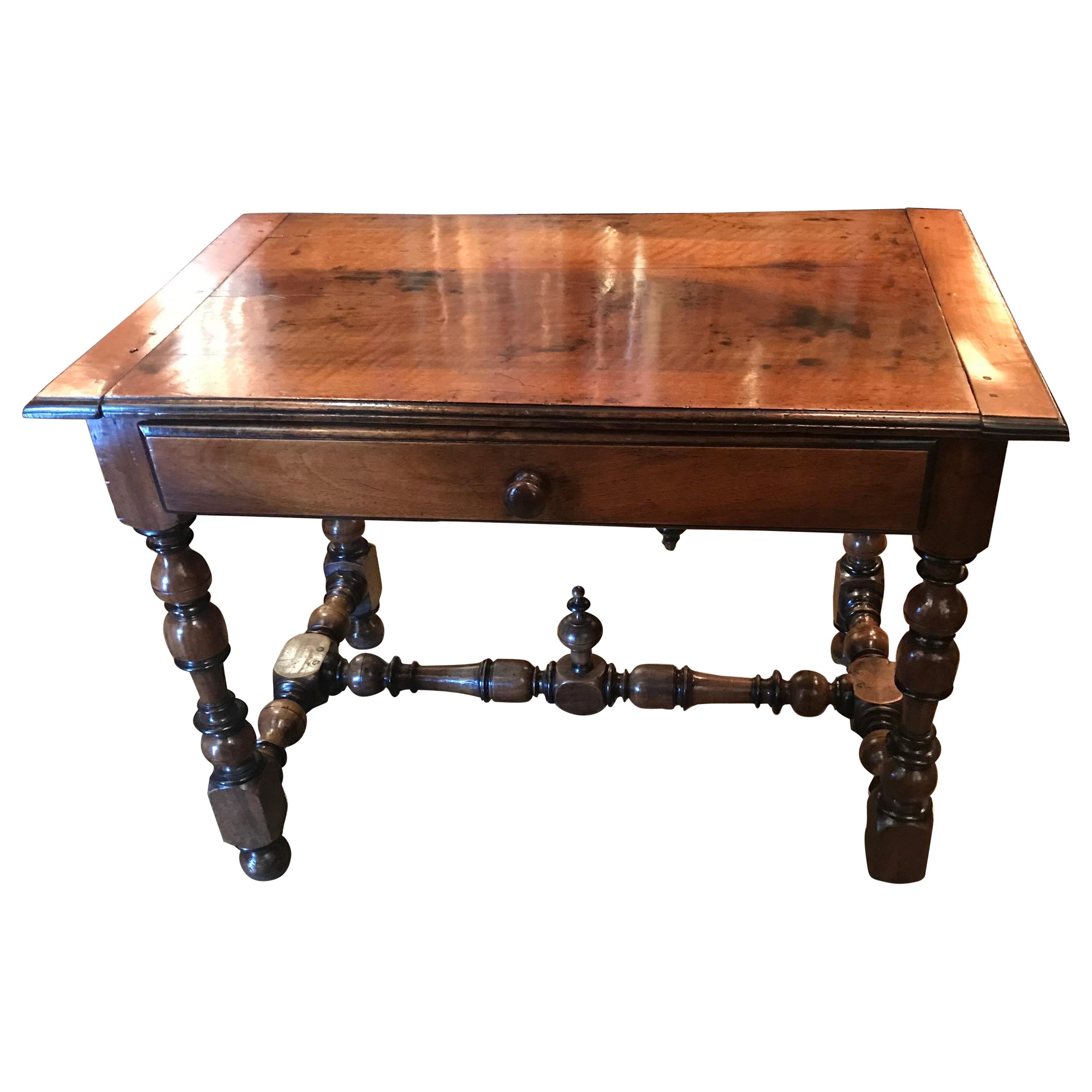 Antique French Hand Carved Wood Writing Desk / Center / Side Table Rustic Farm For Sale