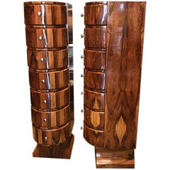 Pair Art Deco Style Exotic Wood Semainier Manner of Jansen Chest of Drawers LA