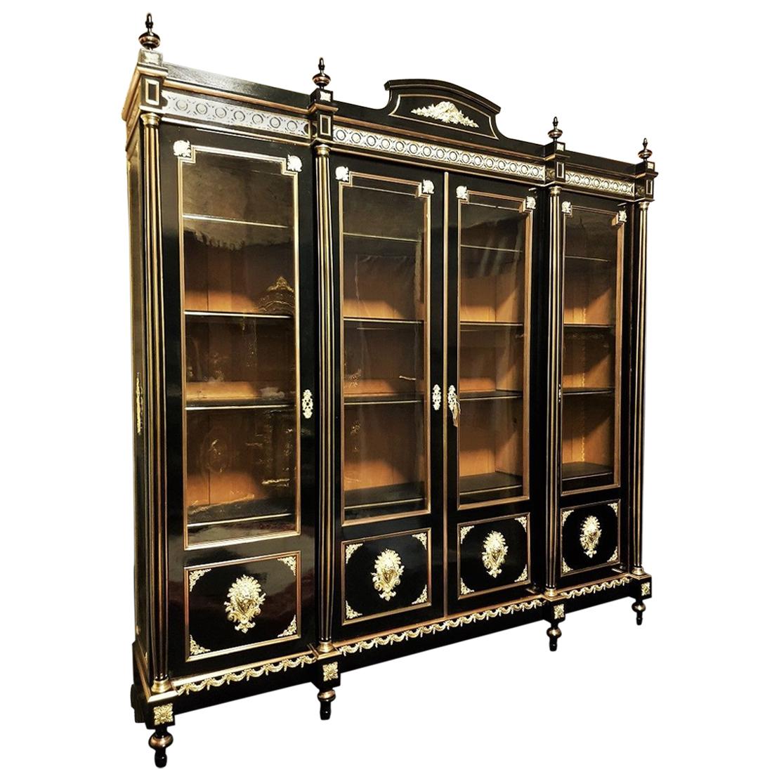 Napoleon III Rare Large Bookcase Cupboard in Boulle Marquetry, France