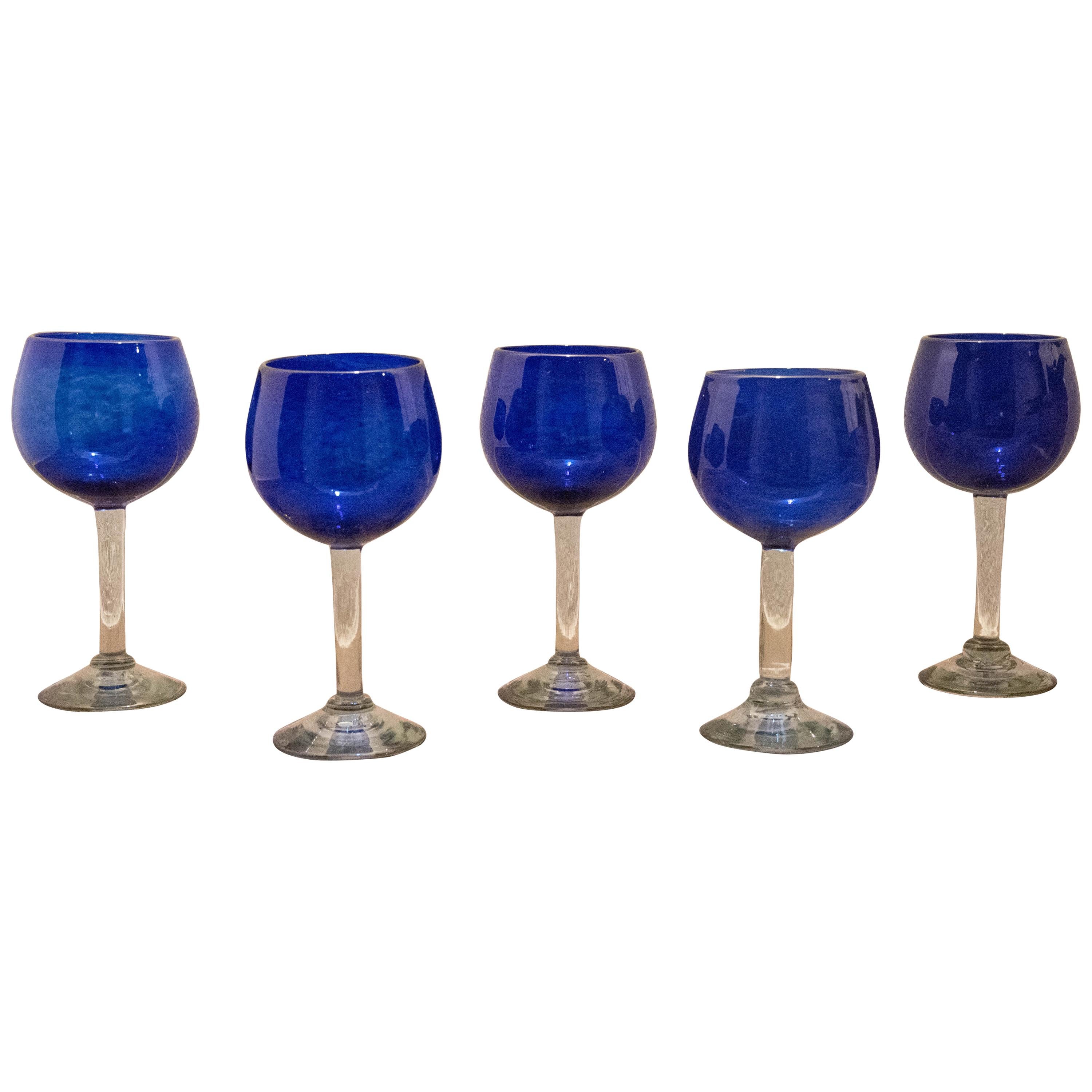 MORE AVAILABLE Beautiful Set of 4 Cobalt Blue Blown Glass Water Goblets 