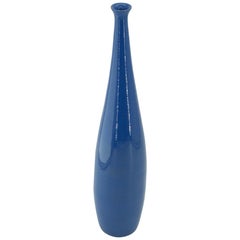 1950s Tall Hand Thrown Cerulean Blue Bud Flower Vase MCM Italian Pottery