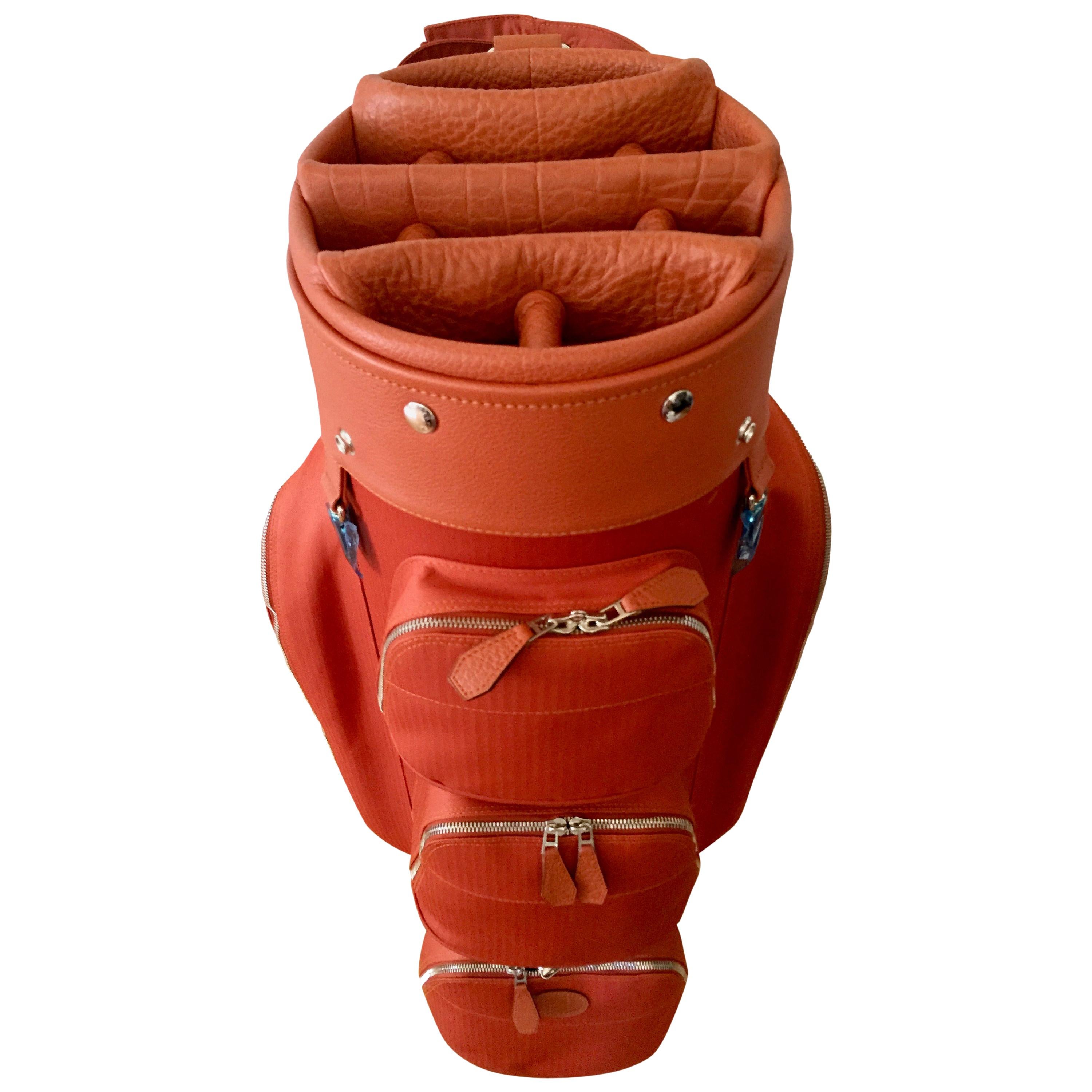Hermes Golf Bag Limited Edition Tangerine Color Buffalo Leather, Made in France For Sale