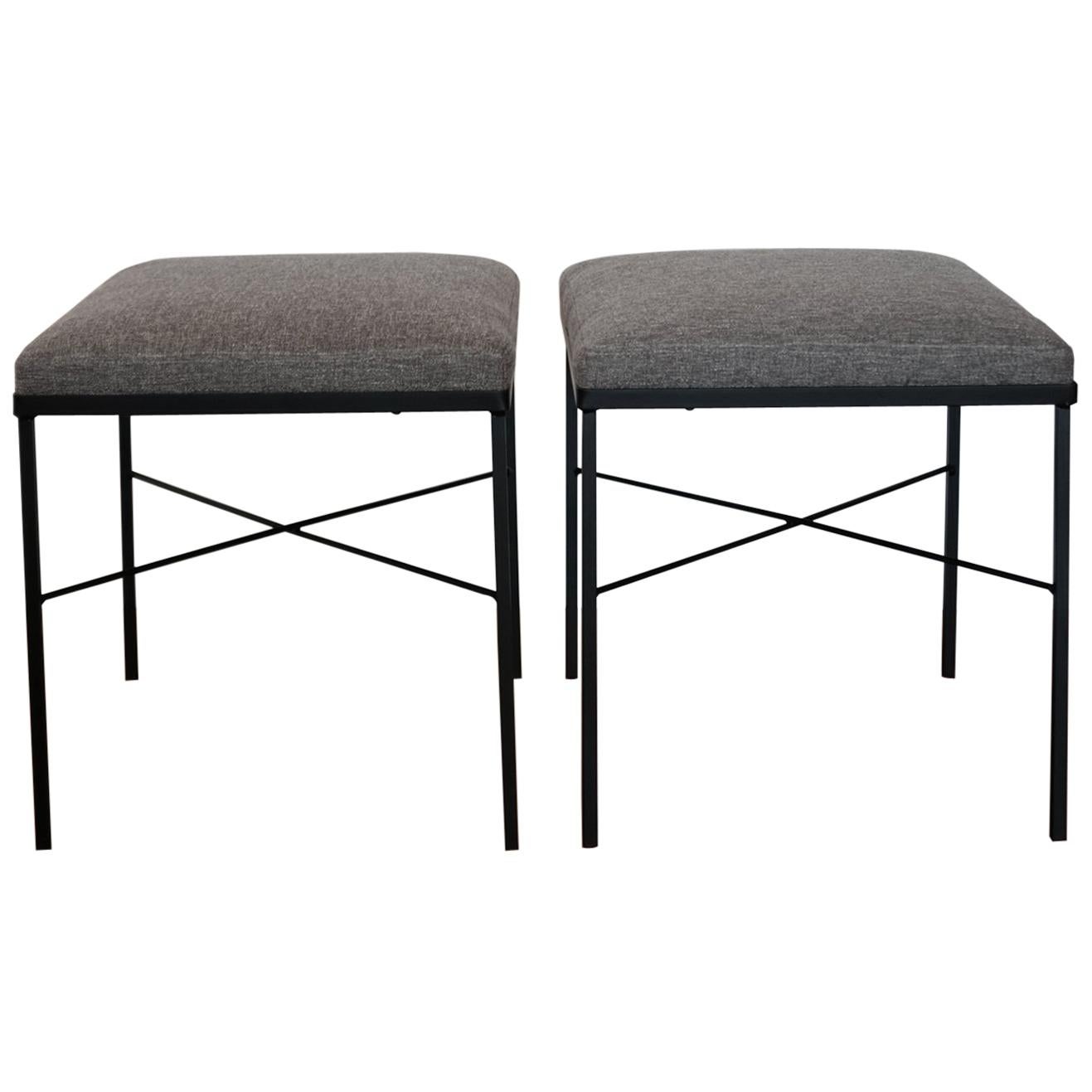 Pair of Iron X-Base Ottomans, 1950s For Sale